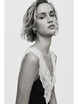 H&M - Women Black Lace-Trimmed Top