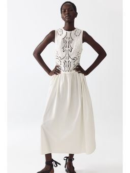 H&M - Women White Embroidered Linen-Blend Dress