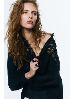 H&M - Women Black Lace-Yoke Top