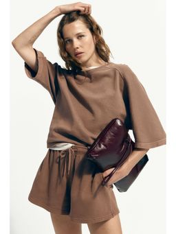 H&M - Women Brown Short-Sleeved Cotton Sweatshirt