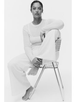 H&M - Women White Cotton Drawstring Trousers