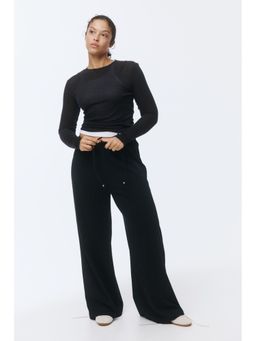 H&M - Women Black Cotton Drawstring Trousers