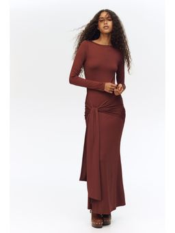 H&M - Women Brown Tie-Detail Jersey Dress