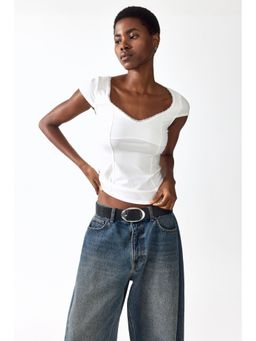 H&M - Women White Lace-trimmed top