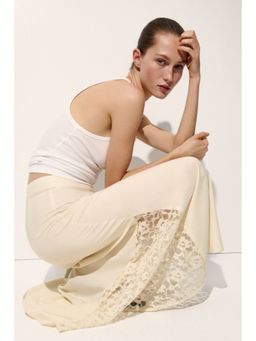H&M - Women White Lace-Panel Viscose Skirt