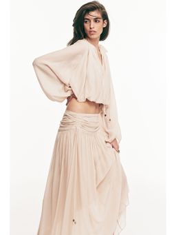 H&M - Women Orange Gathered Crepe Skirt