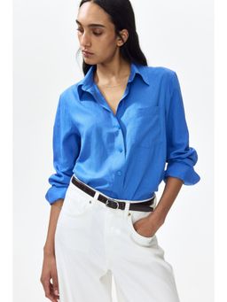 H&M - Women Blue Linen-Blend Shirt