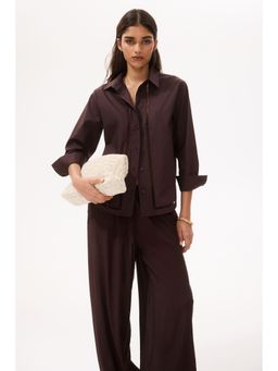H&M - Women Brown Lace-Inset Cotton Shirt