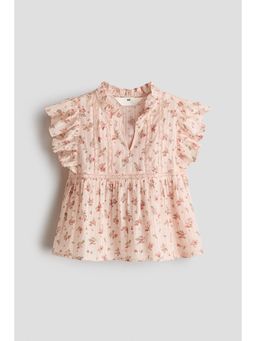 H&M - Girls Pink Flutter-Sleeved Cotton Top