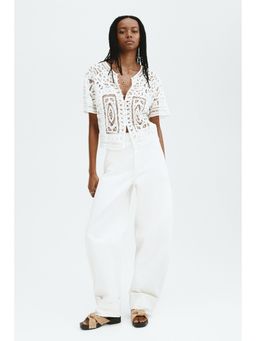 H&M - Women White Oversized Crochet-Look Blouse