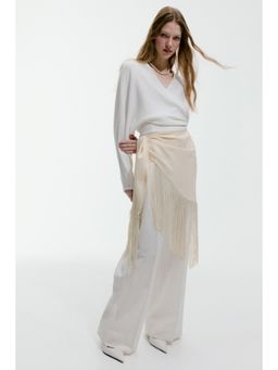 H&M - Women White Fringe-trimmed scarf