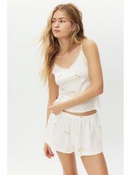 H&M - Women White Cotton pointelle Top and Shorts