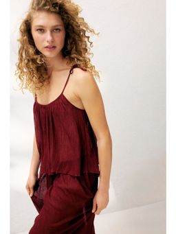 H&M - Women Red Crinkled Tie-Strap Beach Top