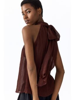 H&M - Women Brown Scarf-Collar Chiffon Top