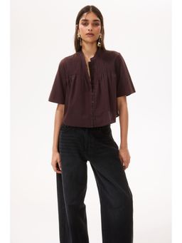 H&M - Women Brown Pintucked Cotton Blouse