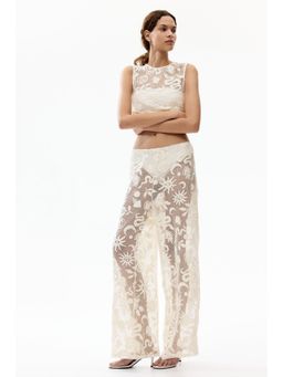 H&M - Women White Motif-Detail Net Trousers
