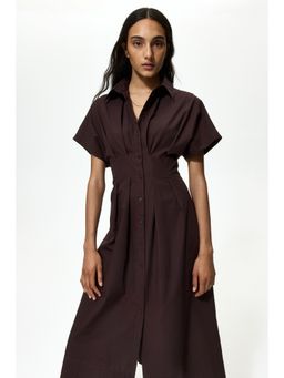 H&M - Women Brown Waisted Cotton Shirt Dress