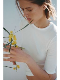 H&M - Women White Pointelle Jersey T-Shirt