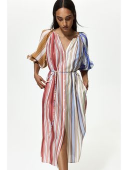 H&M - Women Multi-Color Balloon-Sleeved Shirt Dress