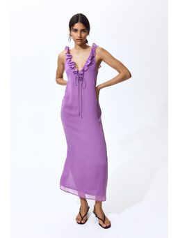 H&M - Women Purple Frill-Trimmed Crinkled Dress