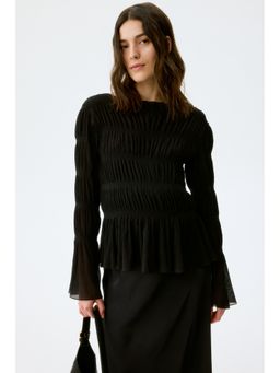 H&M - Women Black MAMA Smocked Boat-Neck Top