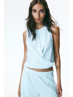 H&M - Women Blue Wrap-detail crinkled top