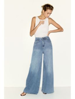 H&M - Women Blue Super Wide High Waist Jeans