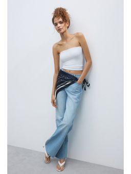 H&M - Women Blue Straight High Waist Scarf-Detail Jeans