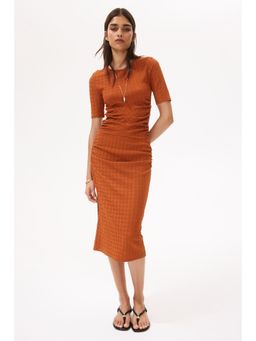 H&M - Women Orange Textured jersey midi skirt
