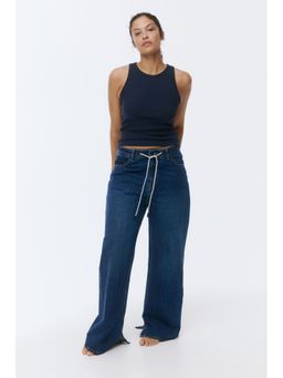 H&M - Women Blue Ribbed Cotton Vest Top