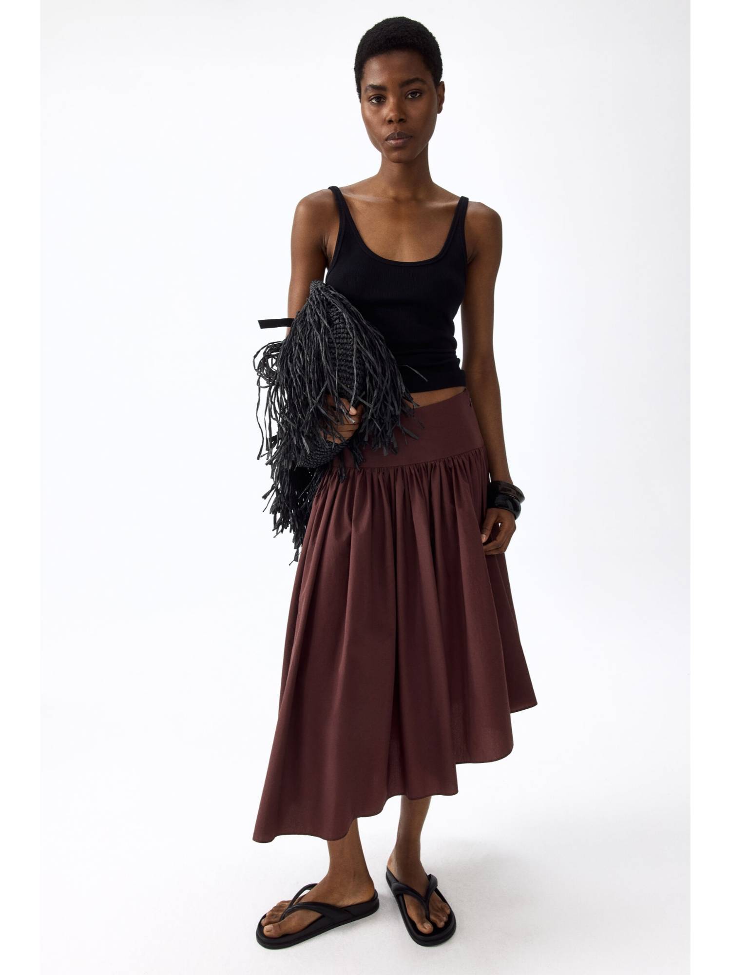 h&m Women Brown Asymmetric Midi Skirt-picture-0