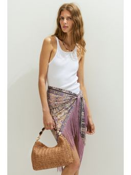 H&M - Women Purple Fringed satin hip scarf