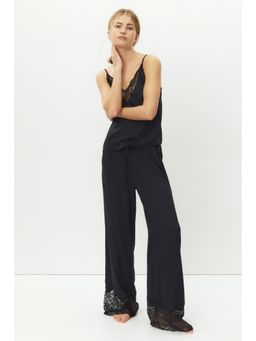 H&M - Women Black Lace-trimmed satin pyjama bottoms