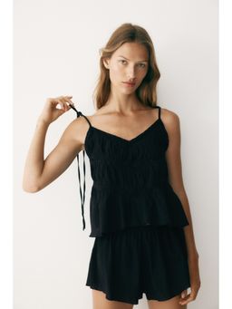 H&M - Women Black Lace-Detail Cotton Pyjamas