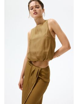 H&M - Women Green Twist-Detail Bubble-Hem Top