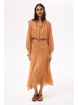 H&M - Women Orange Drawstring-Detail Ruched Skirt