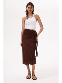 H&M - Women Brown Linen-Blend Wrap Skirt
