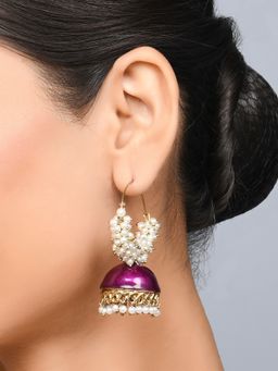 Fida - Ethnic Purple Meenakari and Pearl Studded Hoop Jhumka Earring for Women