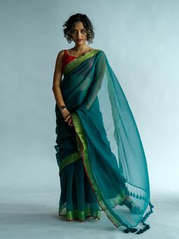 Suta - Solid Green Polyester Zari Saree