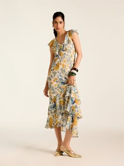 Label Ritu Kumar - Ecru Florica Short Sleeves Long Dress