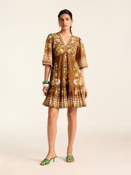 Label Ritu Kumar - Brown Flower Lace Short Dress