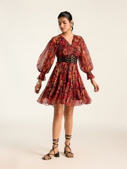 Label Ritu Kumar - Red Vesna Short Dress