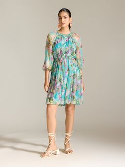 Label Ritu Kumar - Teal Rosie Short Dress