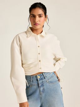 Label Ritu Kumar - White Lisa Shirt Style Crop Top