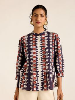 Label Ritu Kumar - Navy Blue Mariela Shirt Style Top