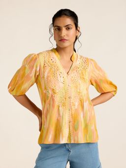 Label Ritu Kumar - Cotton Yellow Tropez Shirt Style Top