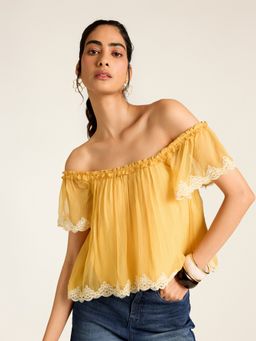 Label Ritu Kumar - Chiffon Yellow Xenia Crop Top