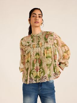 Label Ritu Kumar - Green Corrine Chiffon Top