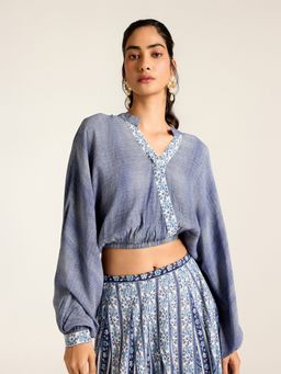 Label Ritu Kumar - Crepe Blue Rosemond Crop Top