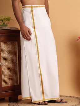 Jompers - Readymade Pocket Veshti Dhoti with Golden Zari Border